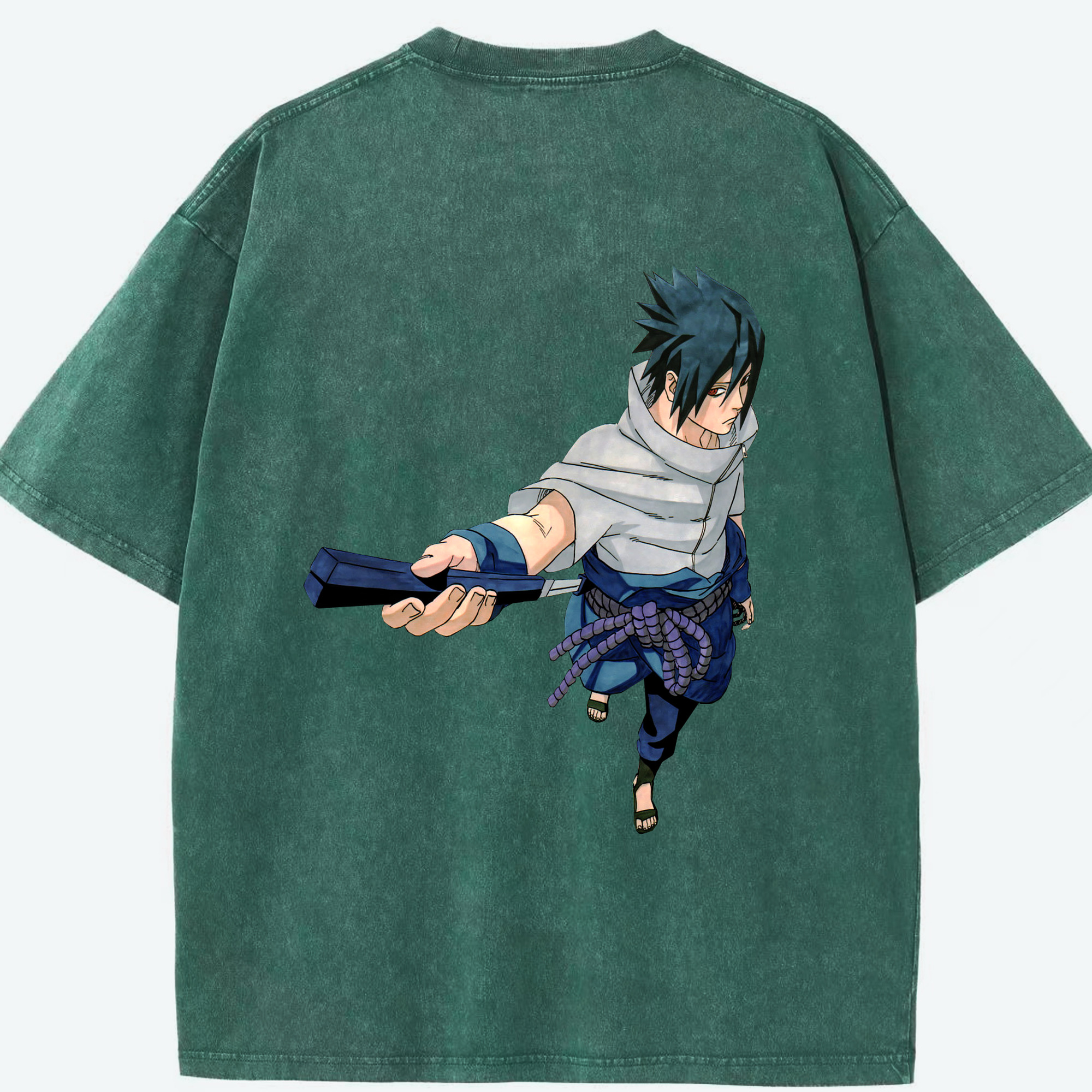 （画像用） NARUTO -ナルト- うちは サスケ Uchiha Sasuke 綿100% ヴィンテージ風 半袖Tシャツ（背面プリント）